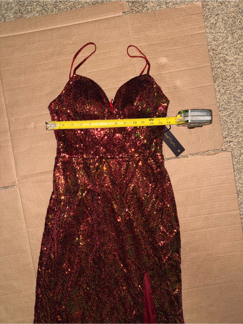 Red Iridescent Sequin Formal Gown Deep V-Neck Size 5 by City Triangles NWT - Picture 7 of 13